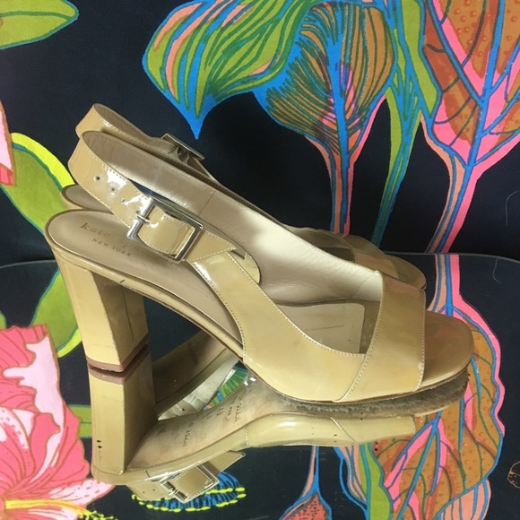 kate spade Shoes - KATE SPADE NUDE PATENT OPEN TOE BLOCK HEEL
